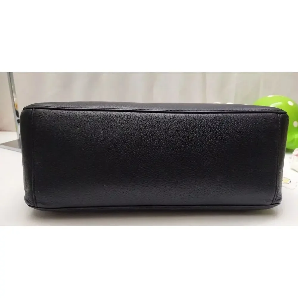 Kate Spade New York Black Leather Carryall Double Handles Zipper Satchel Bag